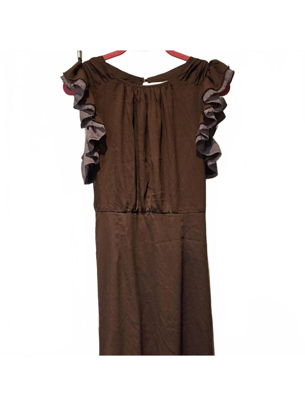 Anthropologie Aryn K beaded flutter sleeve, open tie back Dress Size L
